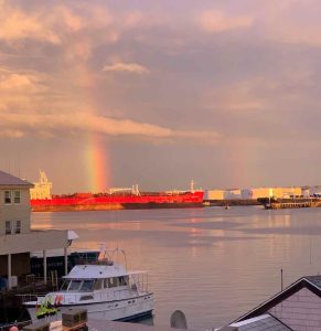 Rainbow view outside Acadia Benefits office